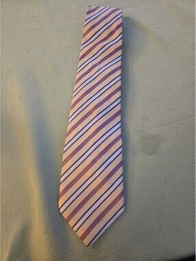 Handmade 100% Silk Diagonal Striped Tie in Peach, Purple, and Blue